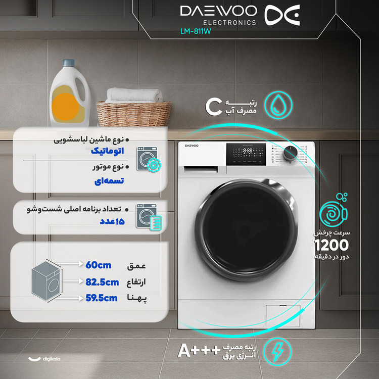 ماشین لباسشویی 8 کیلوگرم اتوماتیک دوو مدل LM-811